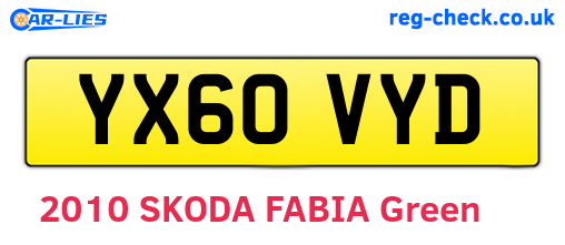 YX60VYD are the vehicle registration plates.