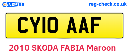 CY10AAF are the vehicle registration plates.
