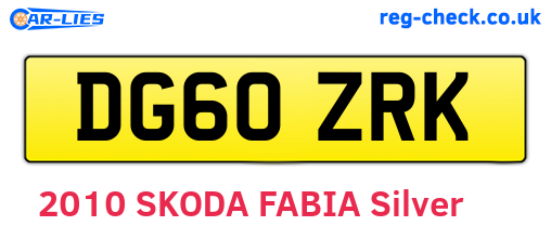 DG60ZRK are the vehicle registration plates.