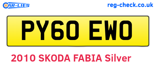PY60EWO are the vehicle registration plates.