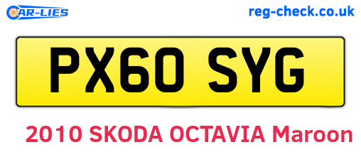 PX60SYG are the vehicle registration plates.