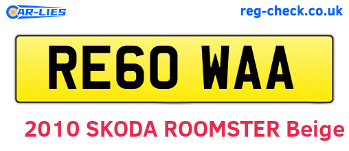 RE60WAA are the vehicle registration plates.