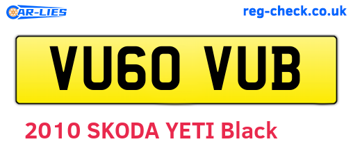 VU60VUB are the vehicle registration plates.