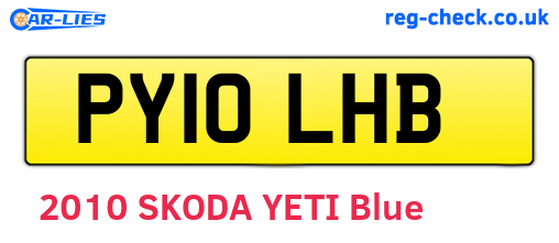PY10LHB are the vehicle registration plates.