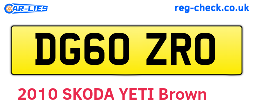 DG60ZRO are the vehicle registration plates.