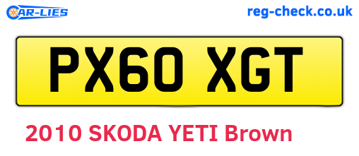 PX60XGT are the vehicle registration plates.