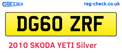 DG60ZRF are the vehicle registration plates.