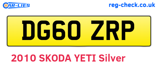DG60ZRP are the vehicle registration plates.