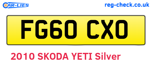 FG60CXO are the vehicle registration plates.