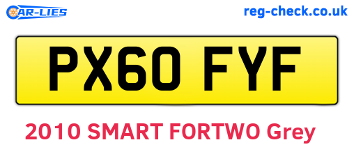 PX60FYF are the vehicle registration plates.