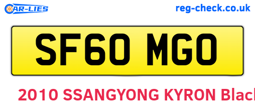 SF60MGO are the vehicle registration plates.
