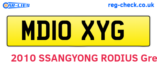 MD10XYG are the vehicle registration plates.