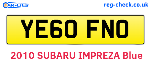 YE60FNO are the vehicle registration plates.
