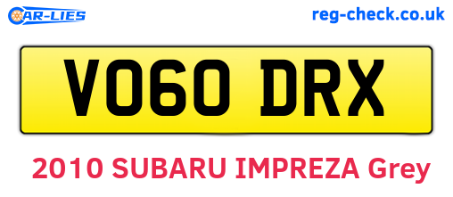 VO60DRX are the vehicle registration plates.