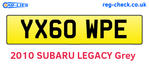 YX60WPE are the vehicle registration plates.
