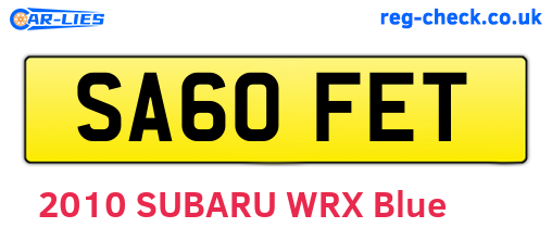 SA60FET are the vehicle registration plates.