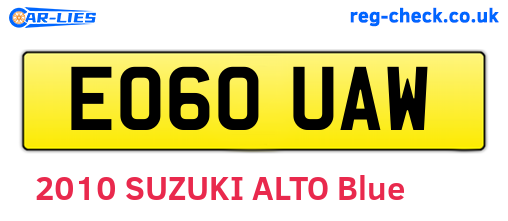 EO60UAW are the vehicle registration plates.