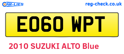 EO60WPT are the vehicle registration plates.
