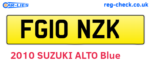 FG10NZK are the vehicle registration plates.