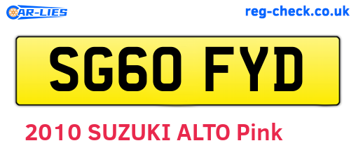 SG60FYD are the vehicle registration plates.