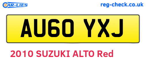 AU60YXJ are the vehicle registration plates.