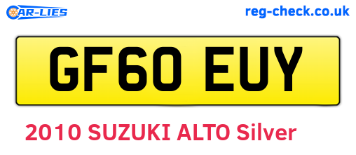 GF60EUY are the vehicle registration plates.