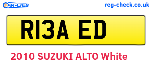R13AED are the vehicle registration plates.