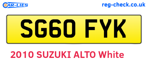 SG60FYK are the vehicle registration plates.