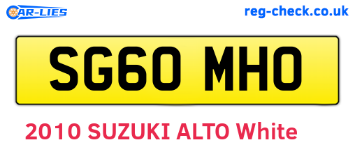 SG60MHO are the vehicle registration plates.