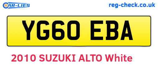 YG60EBA are the vehicle registration plates.