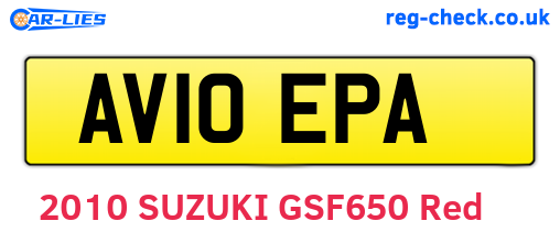 AV10EPA are the vehicle registration plates.
