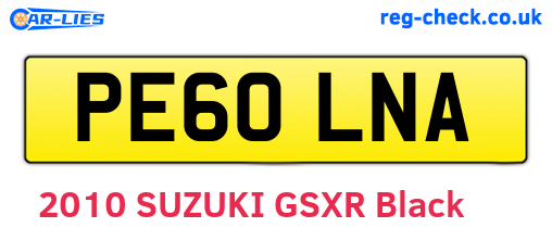 PE60LNA are the vehicle registration plates.