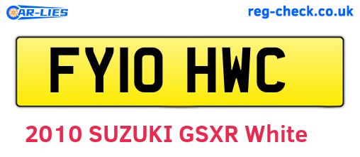 FY10HWC are the vehicle registration plates.
