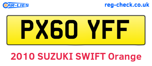 PX60YFF are the vehicle registration plates.