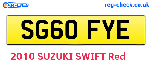 SG60FYE are the vehicle registration plates.
