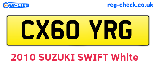 CX60YRG are the vehicle registration plates.