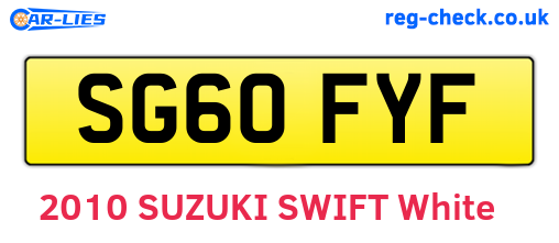 SG60FYF are the vehicle registration plates.