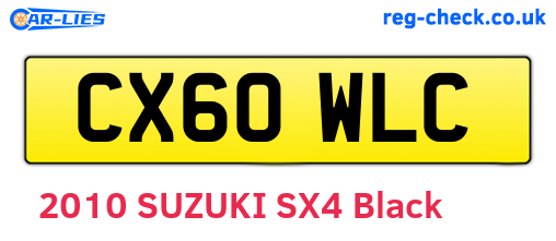 CX60WLC are the vehicle registration plates.