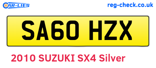 SA60HZX are the vehicle registration plates.