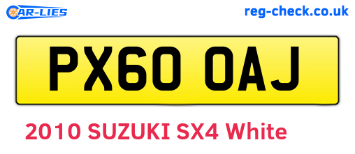 PX60OAJ are the vehicle registration plates.