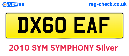 DX60EAF are the vehicle registration plates.
