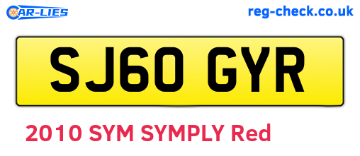 SJ60GYR are the vehicle registration plates.