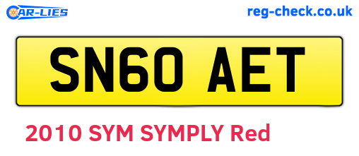 SN60AET are the vehicle registration plates.