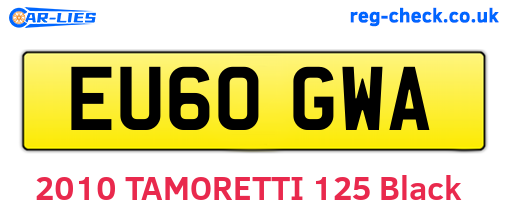 EU60GWA are the vehicle registration plates.