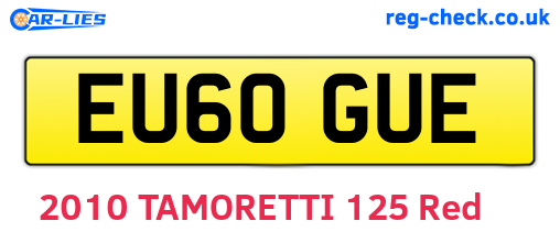 EU60GUE are the vehicle registration plates.