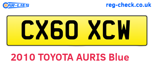 CX60XCW are the vehicle registration plates.