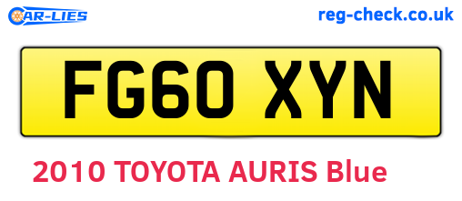 FG60XYN are the vehicle registration plates.