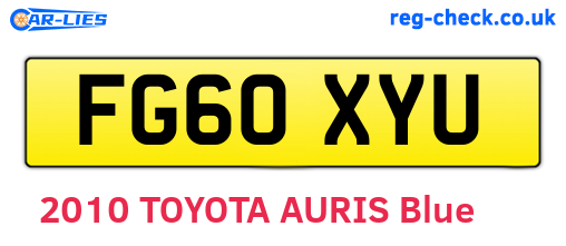 FG60XYU are the vehicle registration plates.