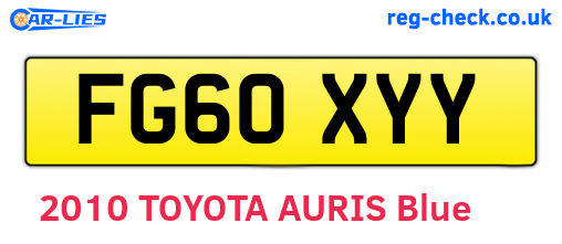 FG60XYY are the vehicle registration plates.