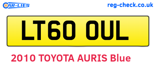 LT60OUL are the vehicle registration plates.